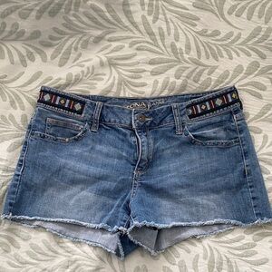 Arizona Jean Company Blue Denim Cutoff Shorts with Patterned Waistband